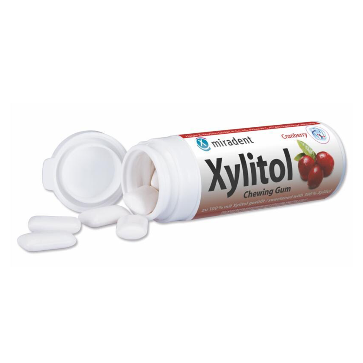 MIRADENT Xylitol Kaugummi Cranberry Dose 30 Stück MIRADENT Xylitol Kaugummi Cranberry Dose 30 Stück