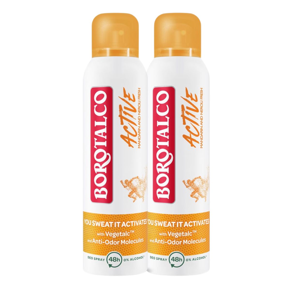 Borotalco Déodorant Actif Spray Mandarine Néroli 2 x 150 ml