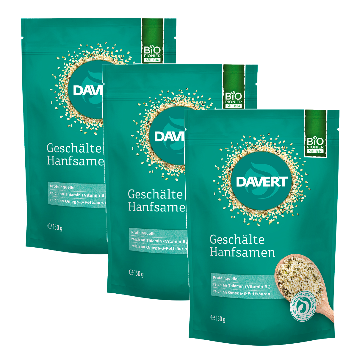 Davert Hanfsamen geschält Bio Beutel 3x 150 g Davert Hanfsamen geschält Bio Beutel 3x 150 g