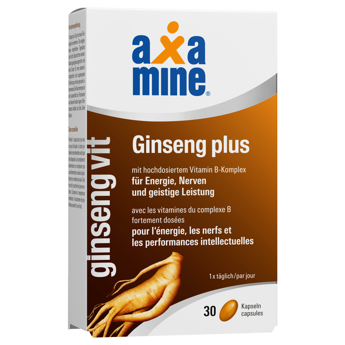 Axamine Ginseng plus Kapseln mit hochdosiertem Vitamin-B-Komplex