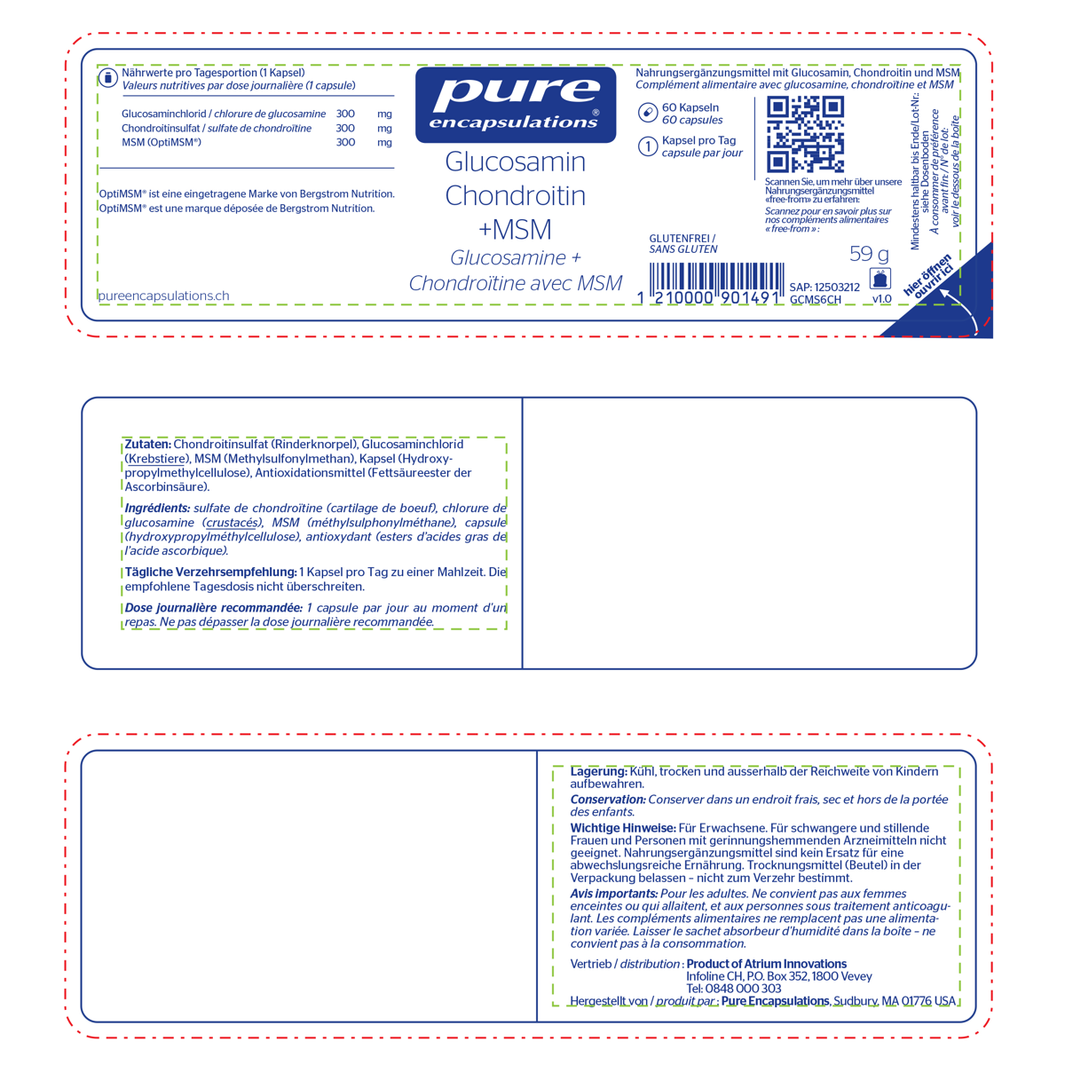 Pure Encapsulations Glucosamin Chondroitin MSM Anwendung und Zutaten