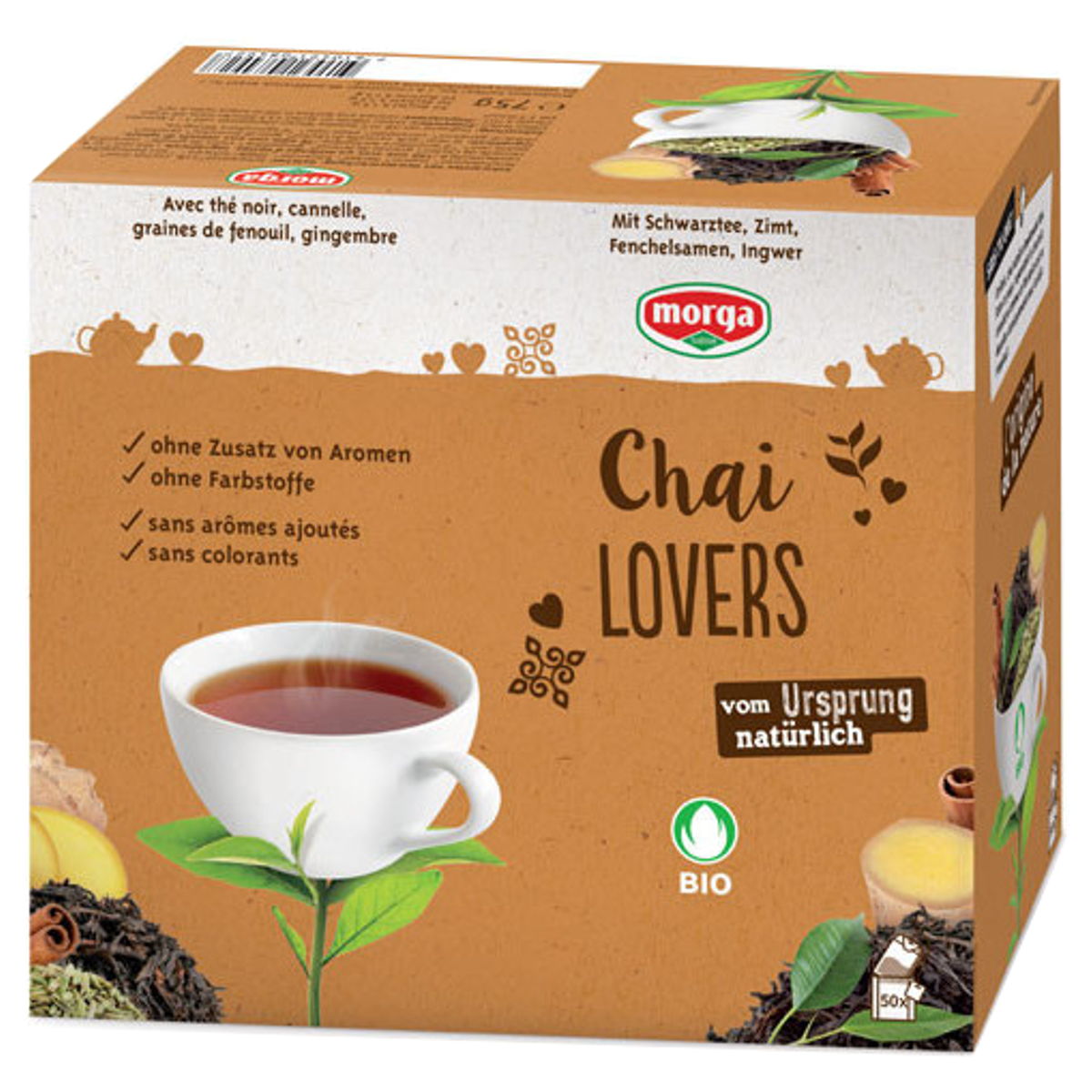 Morga Chai Lovers Tee mit Hülle Bio Knospe Beutel 50 Stück
