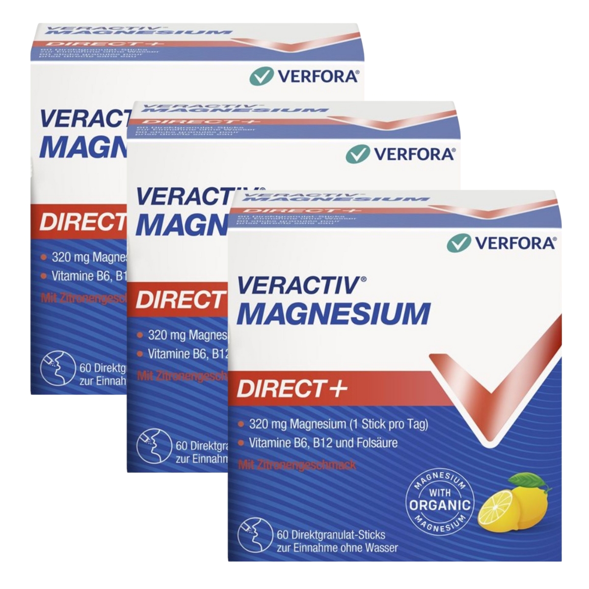 Veractiv Magnesium Direct+ Stick 3 x 60 Stück Zitrone