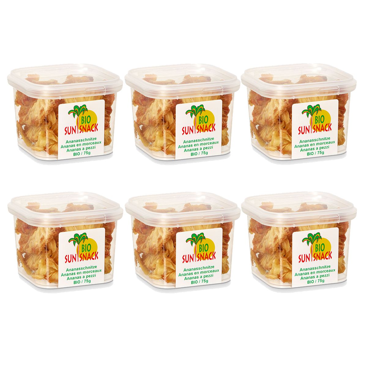 Sun Snack Bio Ananasschnitze 6 Dosen 75 g Sun Snack Bio Ananasschnitze 6 Dosen 75 g