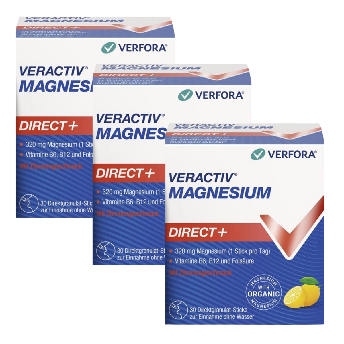 Veractiv Magnesium Direct+ Stick 3 x 30 Stück Zitrone