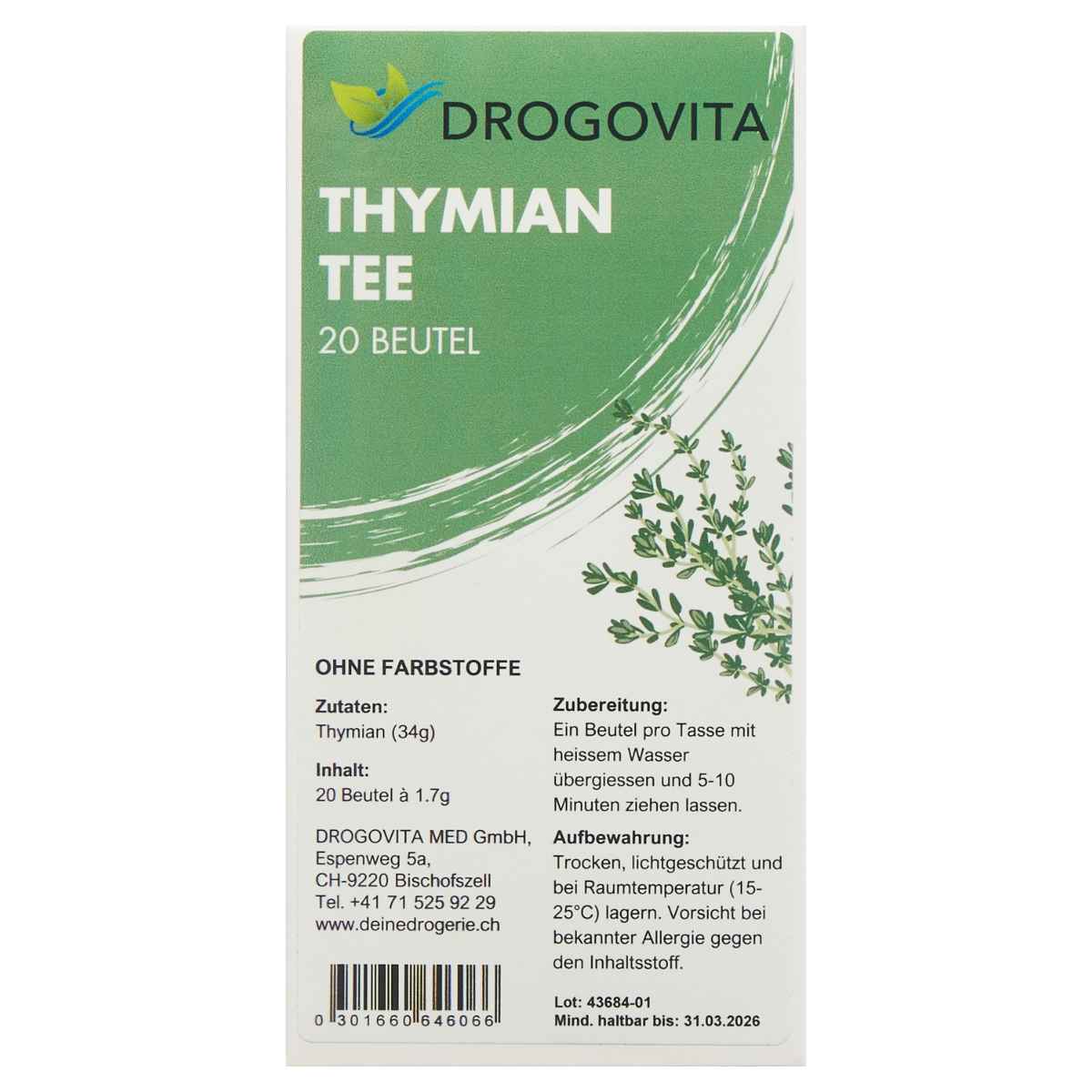 DROGOVITA Thymian Tee Beutel 20 Stück DROGOVITA Thymian Tee Beutel 20 Stück