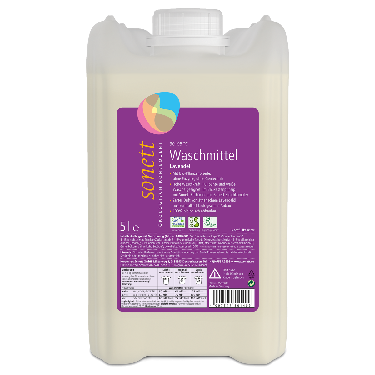 Sonett Waschmittel flüssig 30°-95°C Lavendel Kanister 5 Liter Sonett Waschmittel flüssig 30°-95°C Lavendel Kanister 5 Liter