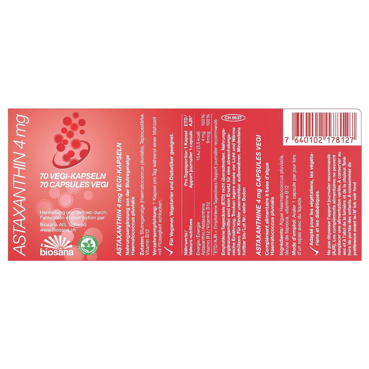 Biosana Astaxanthin Kapseln 4 mg Dose 70 Stück Biosana Astaxanthin Kapseln 4 mg Dose 70 Stück