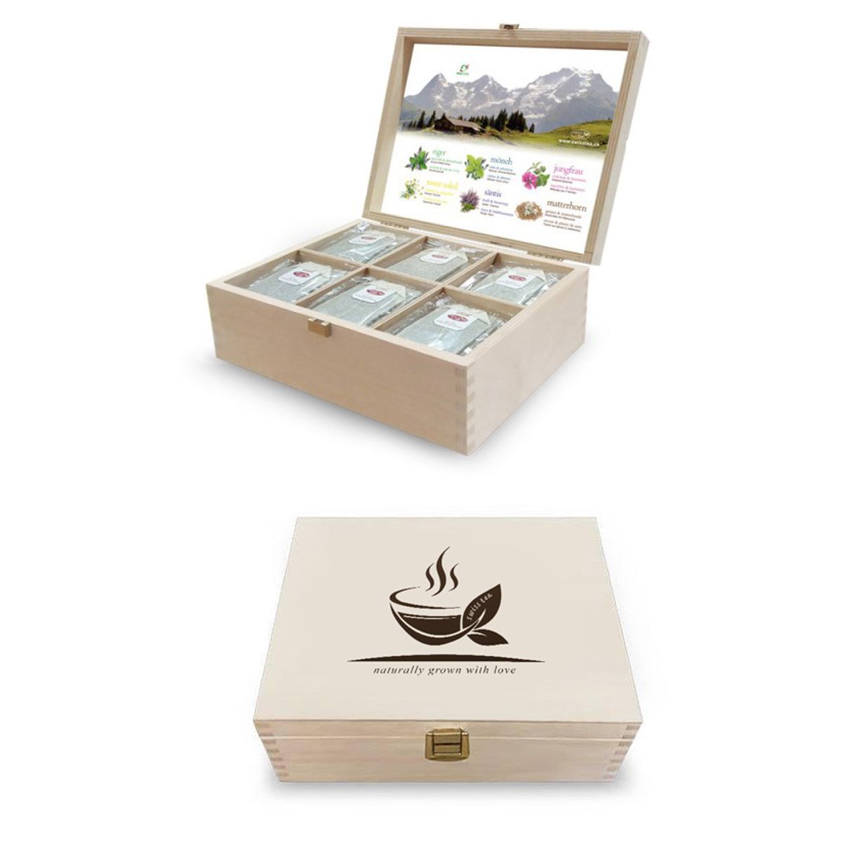 Swisstea Holz-Geschenkbox mit 6 Sorten
