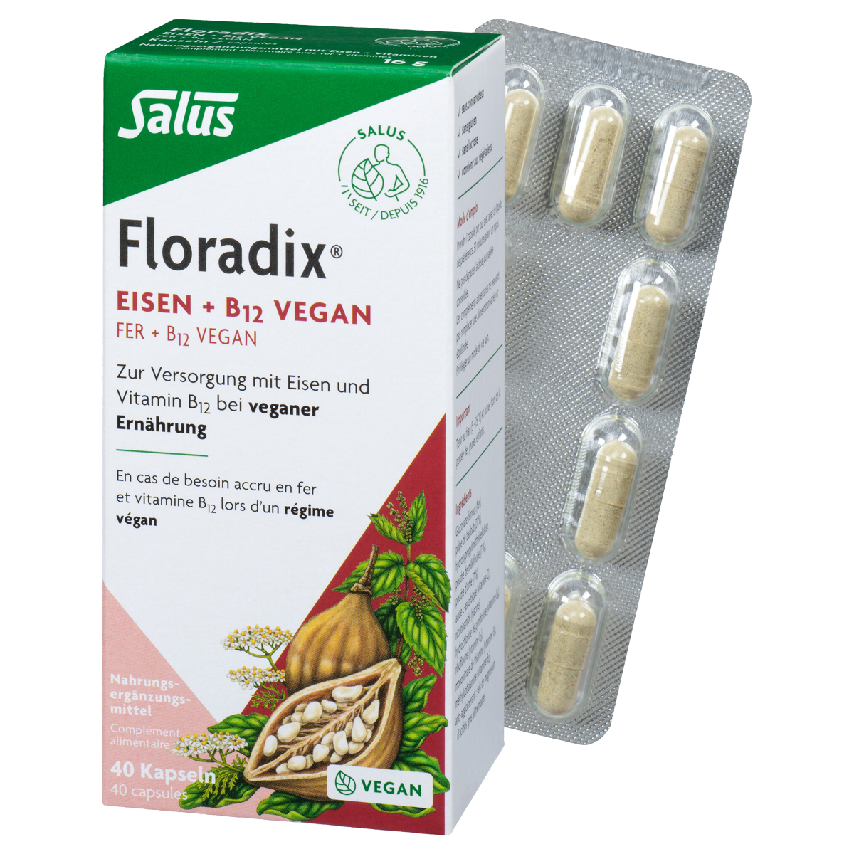 Floradix VEGAN Eisen und Vitamin B12 Kapseln 40 Stück