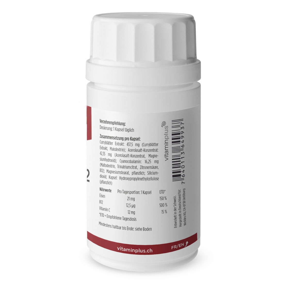 Vitaminplus Eisen 21mg + Vitamin B12 vegan Kapseln 60 Stück Vitaminplus Eisen 21mg + Vitamin B12 vegan Kapseln 60 Stück