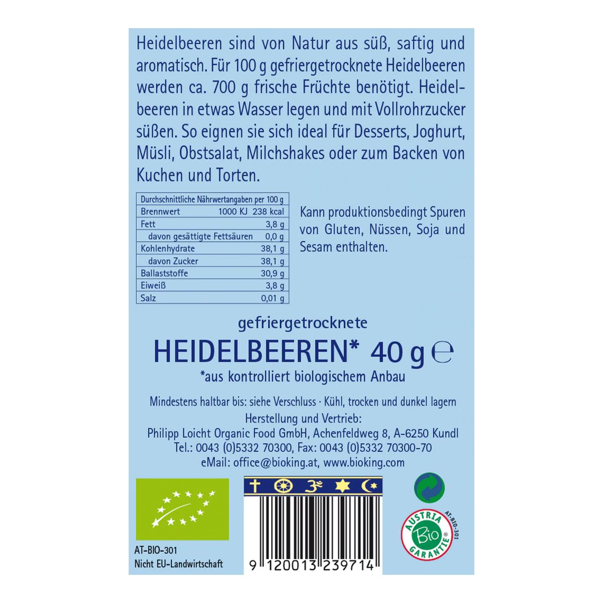 Bioking Heidelbeeren gefriergetrocknet 40 g Bioking Heidelbeeren gefriergetrocknet 40 g
