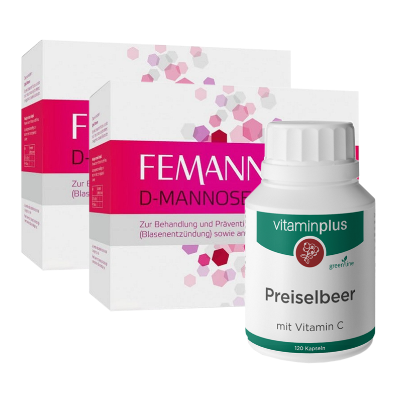 FEMANNOSE Pulver 2x 30 Beutel + Preiselbeer Kapseln 120 Stück FEMANNOSE Pulver 2x 30 Beutel + Preiselbeer Kapseln 120 Stück