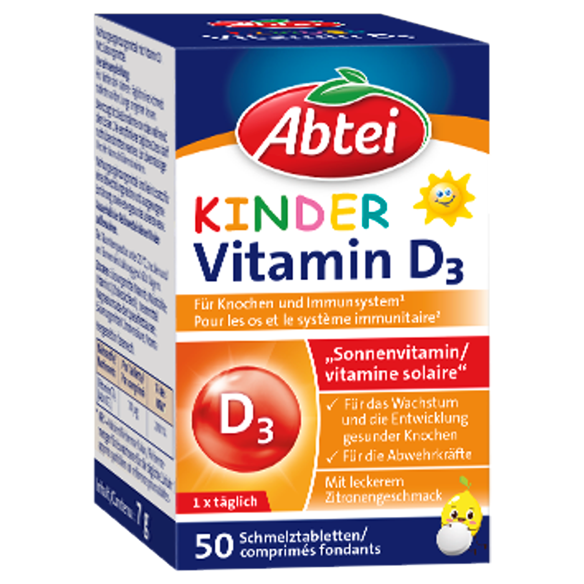 Abtei Kinder Vitamin D3 Schmelztabletten 50 Stück Abtei Kinder Vitamin D3 Schmelztabletten 50 Stück
