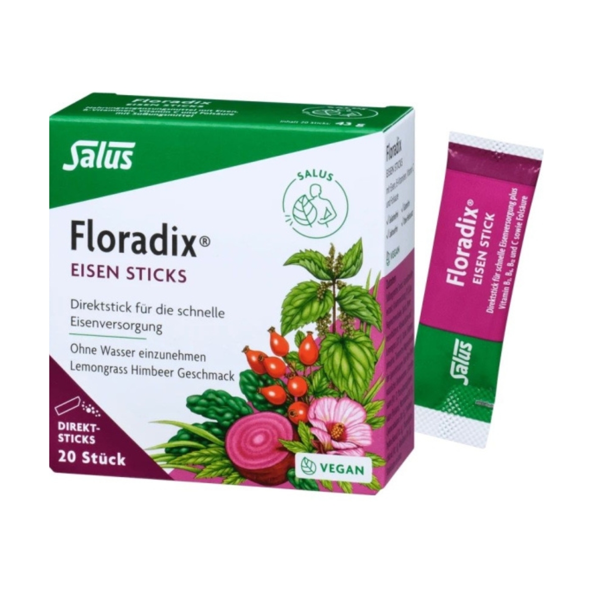 Floradix Fer + Vitamines en sticks 20 pièces Floradix Fer + Vitamines en sticks 20 pièces
