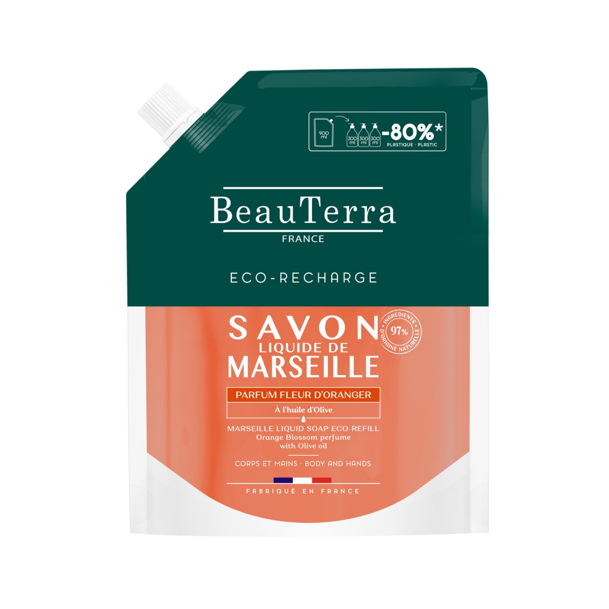 Image of BeauTerra Flüssigseife Marseille Orangenblüte refill 900 ml