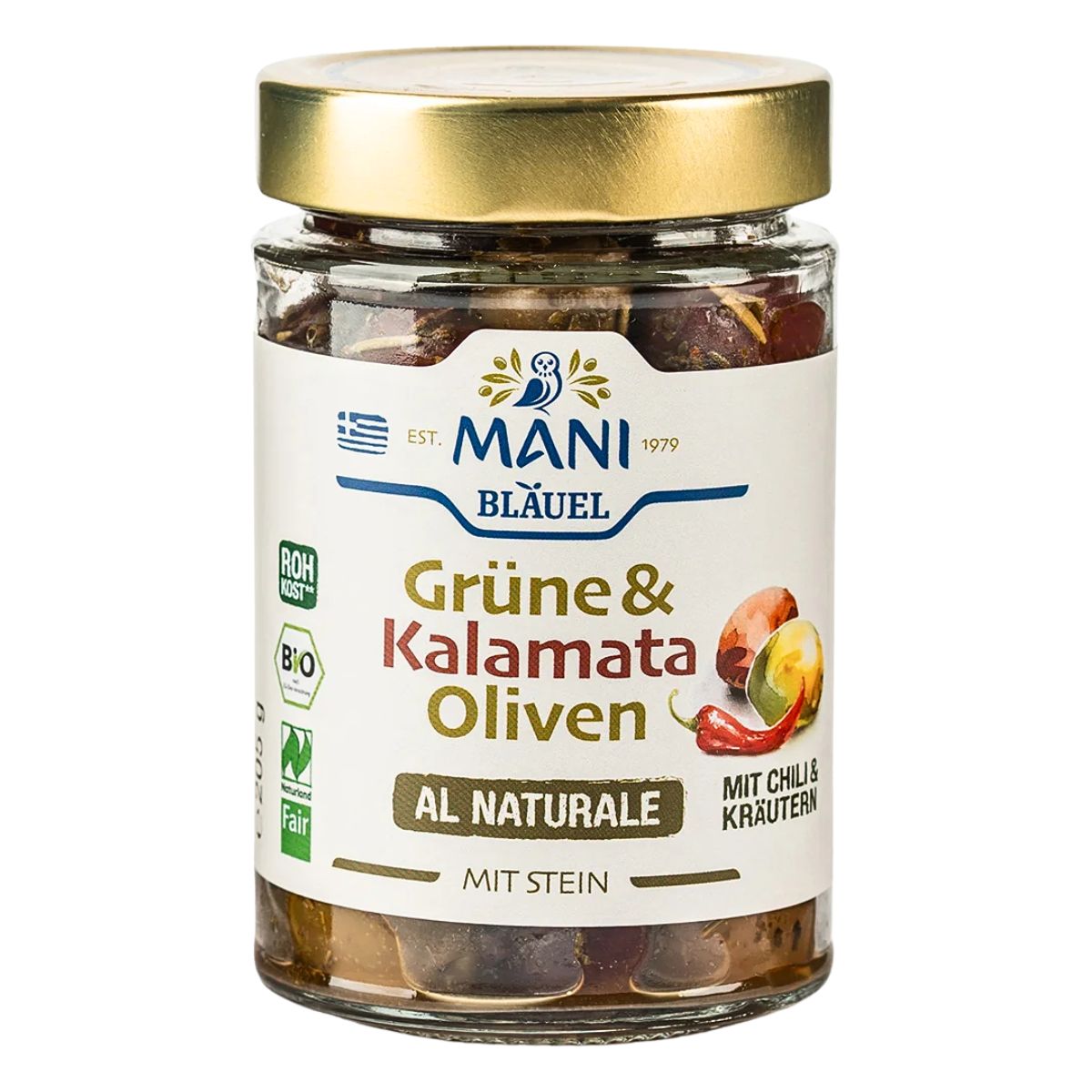 MANI Grüne & Kalamata Oliven mit Chili & Kräutern 205 g