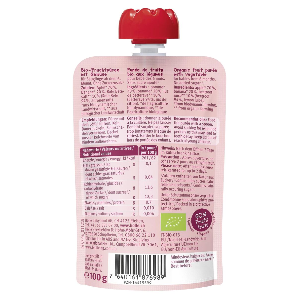 Holle Zebra Beet Pouchy Apfel Babane rote Beete 6x 100 g Holle Zebra Beet Pouchy Apfel Babane rote Beete 6x 100 g
