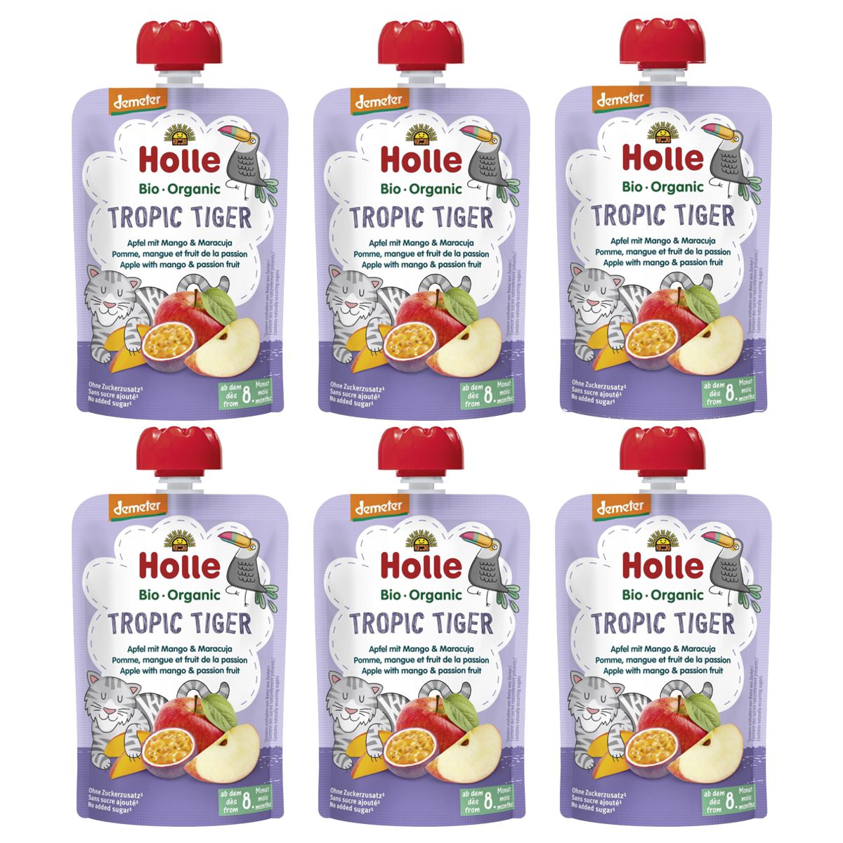 Holle Tropic Tiger Pouchy Apfel Mango Maracuja 6x 100 g Holle Tropic Tiger Pouchy Apfel Mango Maracuja 6x 100 g