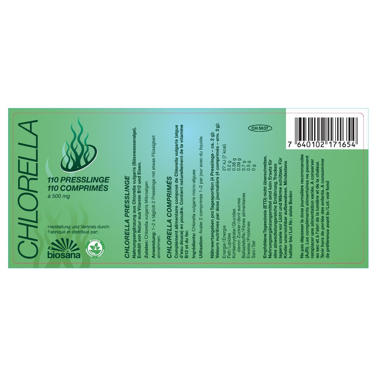 Biosana Chlorella Tabletten 500 mg Dose 110 Stück Biosana Chlorella Tabletten 500 mg Dose 110 Stück