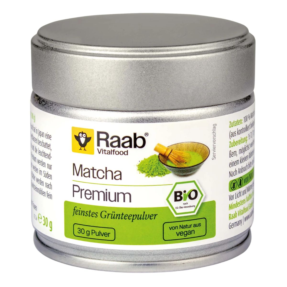 Raab Matcha Grüntee Premium Bio Pulver 30 g