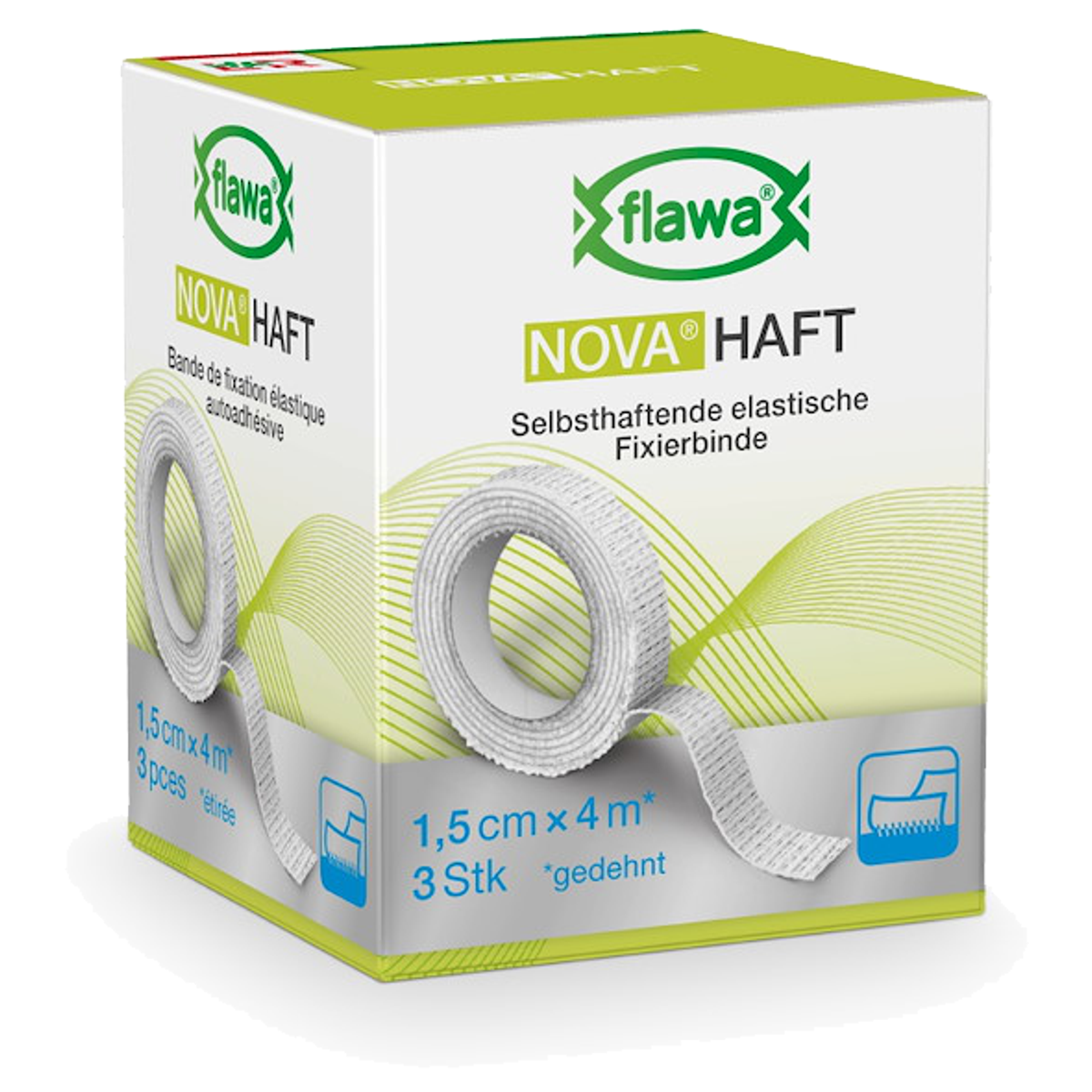 Flawa Nova Haft kohäsive Gazebinde 1.5 cm x 4 m 3 Stück