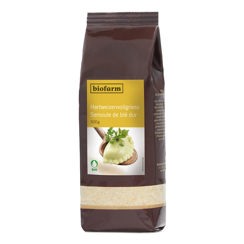 Biofarm Hartweizenvollgriess Knospe Beutel 500 g