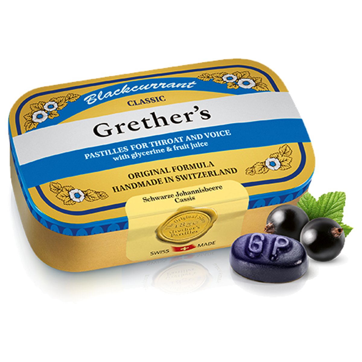 Grethers Blackcurrant Pastillen Dose 110 g Grethers Blackcurrant Pastillen Dose 110 g