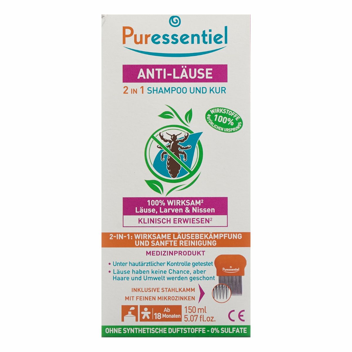 Puressentiel Anti - Läuse Shampoo und Kur 2 in 1 mit Kamm 150 ml