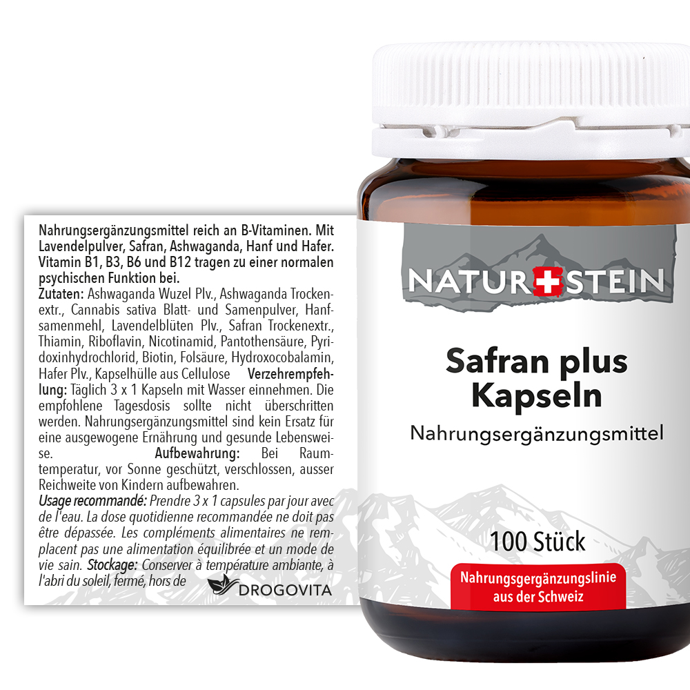 Naturstein Safran plus Kapseln Glas 100 Stück Naturstein Safran plus Kapseln Glas 100 Stück