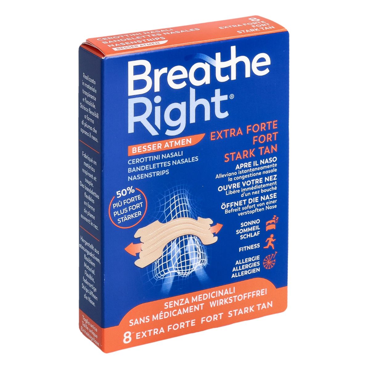 Breathe Right Nasenpflaster Extra Strength Tan 8 Stück