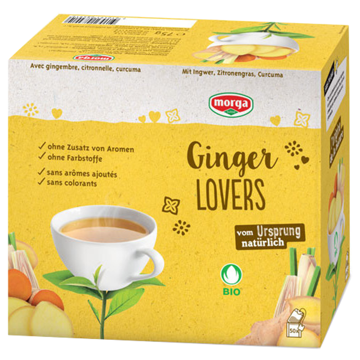 Morga Ginger Lovers Tee mit Hülle Bio Knospe 50 Stück Morga Ginger Lovers Tee mit Hülle Bio Knospe 50 Stück