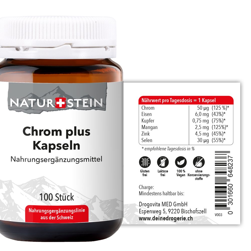 Naturstein Chrom plus Kapseln 100 Stück Naturstein Chrom plus Kapseln 100 Stück