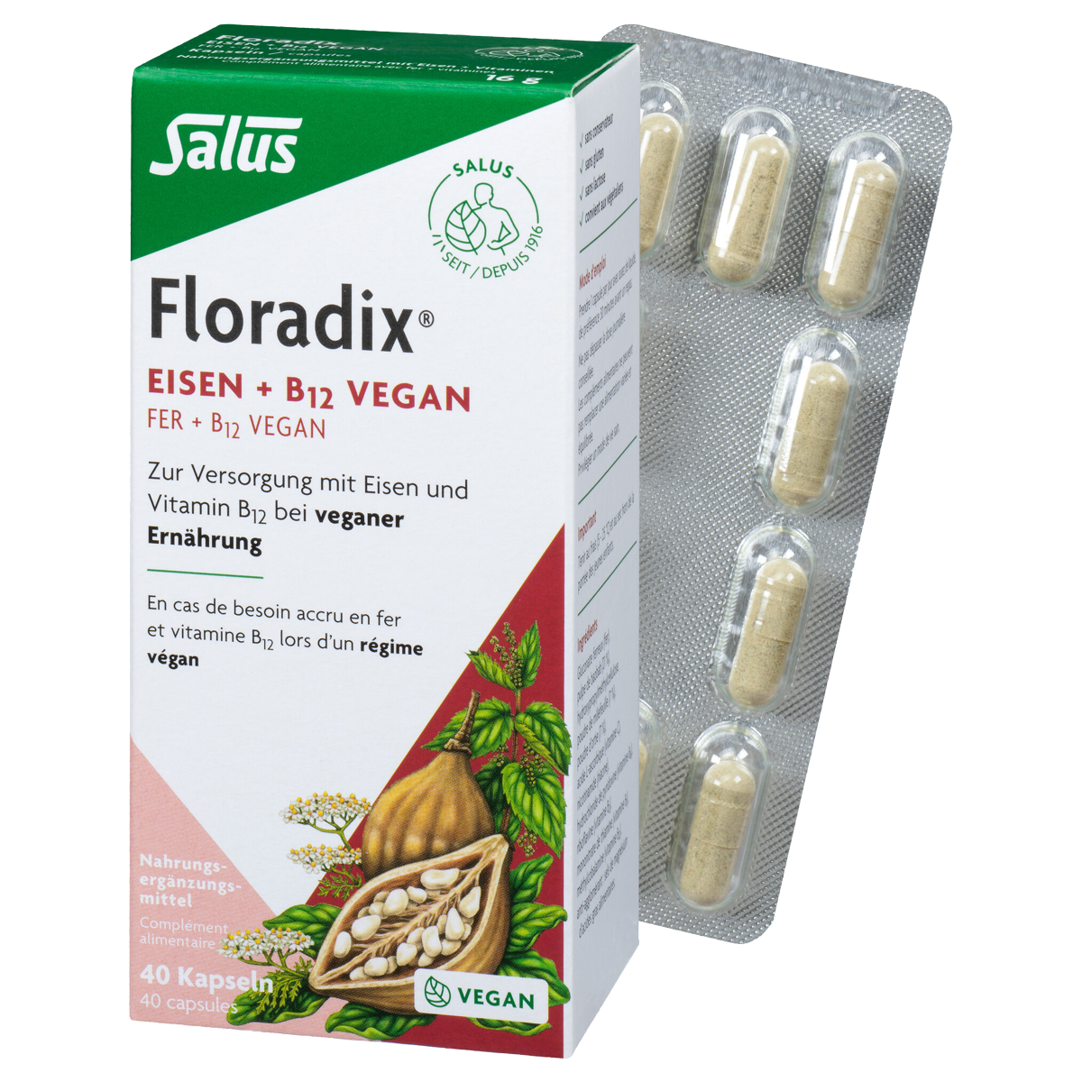 Floradix VEGAN Eisen und Vitamin B12 Kapseln 40 Stück Floradix VEGAN Eisen und Vitamin B12 Kapseln 40 Stück