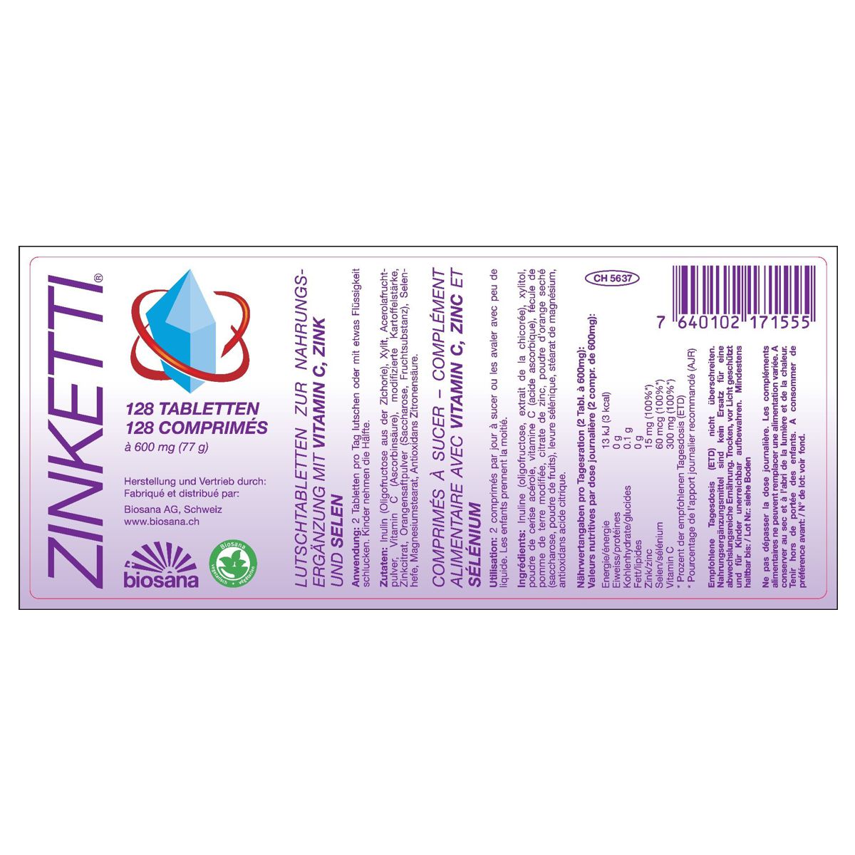 Biosana Zinketti Tabletten Dose 128 Stück Biosana Zinketti Tabletten Dose 128 Stück