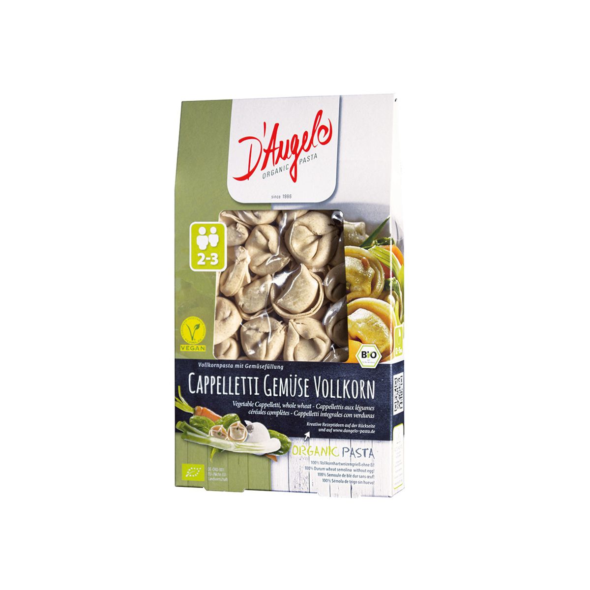 D`Angelo Pasta Cappellitti Gemüse Vollkorn Bio 250 g D`Angelo Pasta Cappellitti Gemüse Vollkorn Bio 250 g