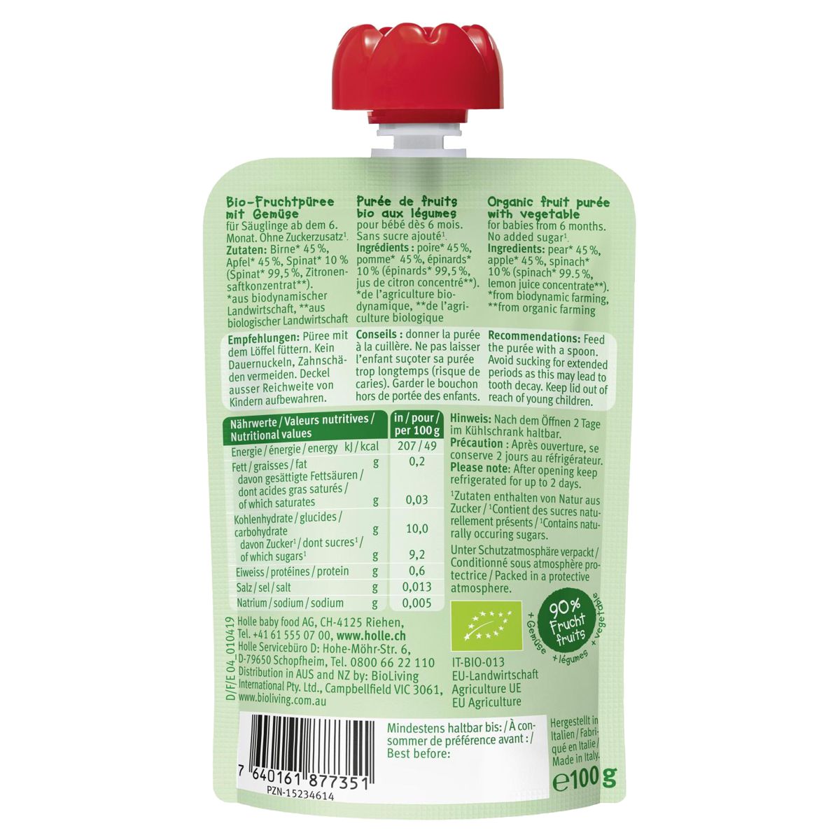 Holle Power Parrot Pouchy Birne Apfel Spinat 6x 100 g Holle Power Parrot Pouchy Birne Apfel Spinat 6x 100 g