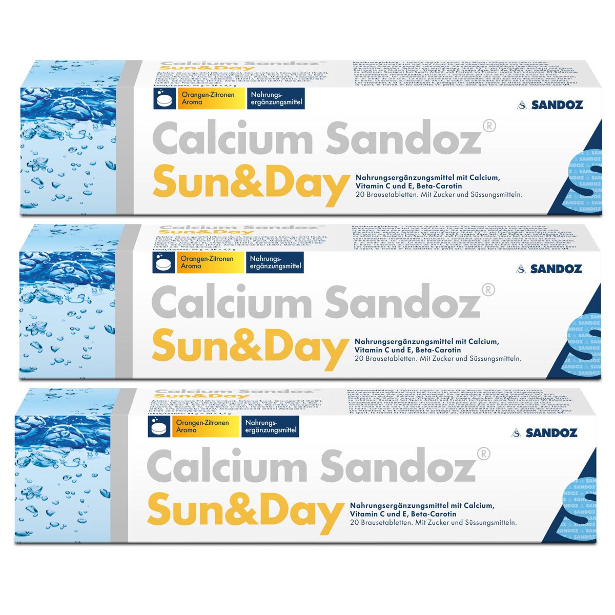 Calcium Sandoz Sun & Day Brausetabletten 3x 20 Stück Calcium Sandoz Sun & Day Brausetabletten 3x 20 Stück
