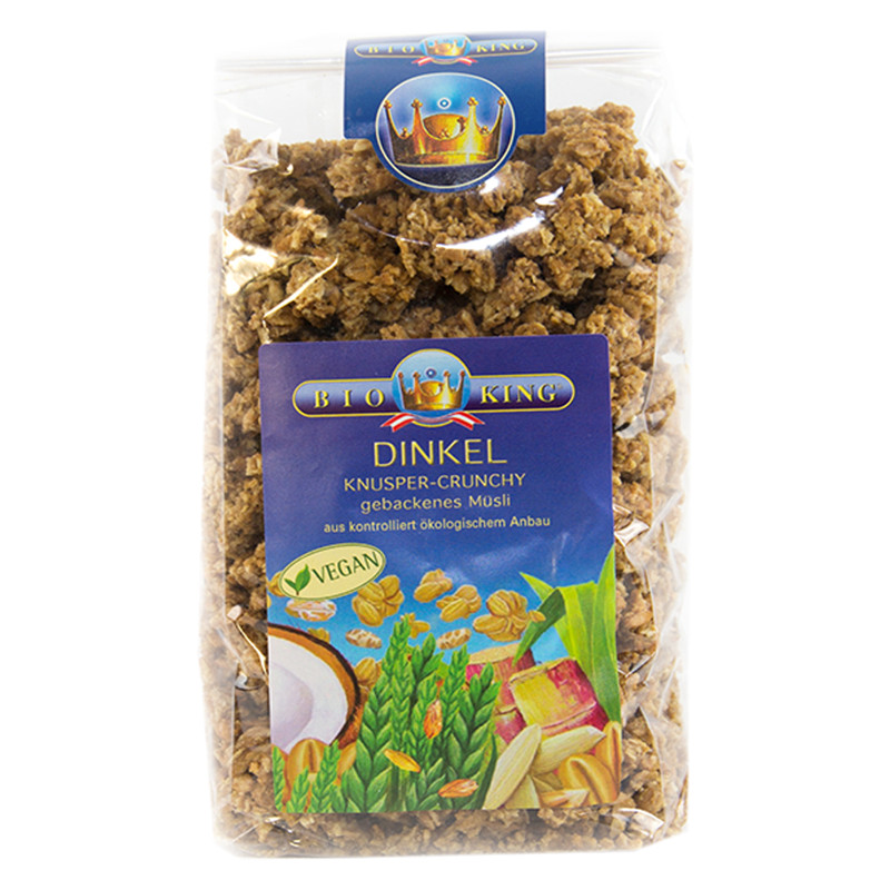BioKing Dinkel Knusper-Crunchy gebackenes Müsli - aus kontrolliert ökologischem Anbau, vegan