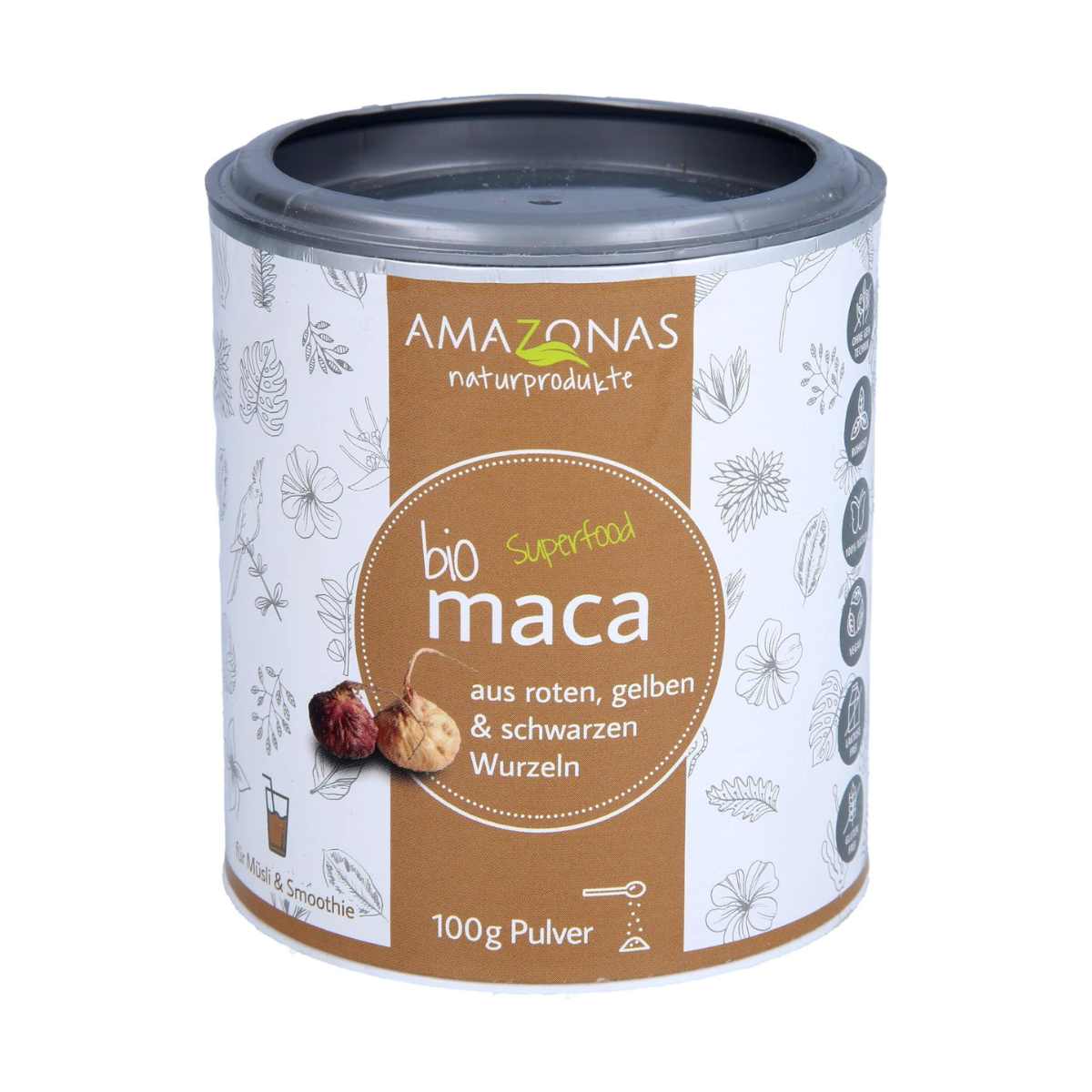 Amazonas maca Bio Pulver 100% pur Dose 100 g Amazonas maca Bio Pulver 100% pur Dose 100 g