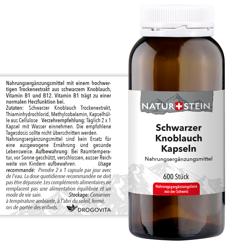Naturstein Schwarzer Knoblauch Kapseln 600 Stück Naturstein Schwarzer Knoblauch Kapseln 600 Stück