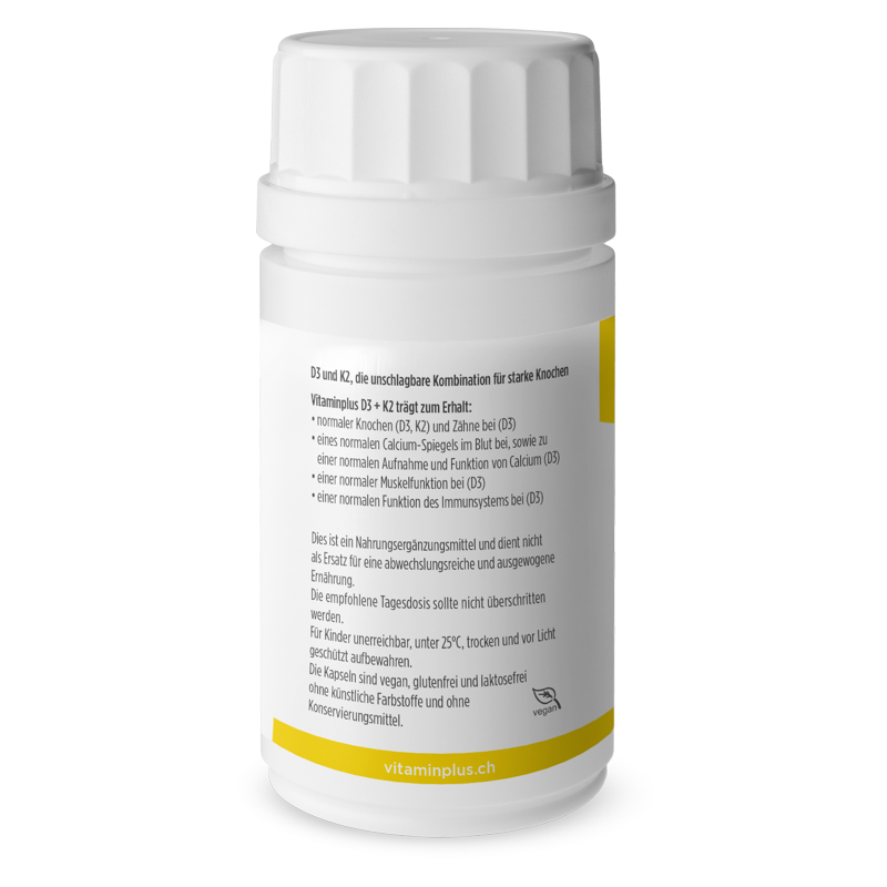 Vitaminplus Vitamin D3 + K2 vegan Kapseln 120 Stück Vitaminplus Vitamin D3 + K2 vegan Kapseln 120 Stück