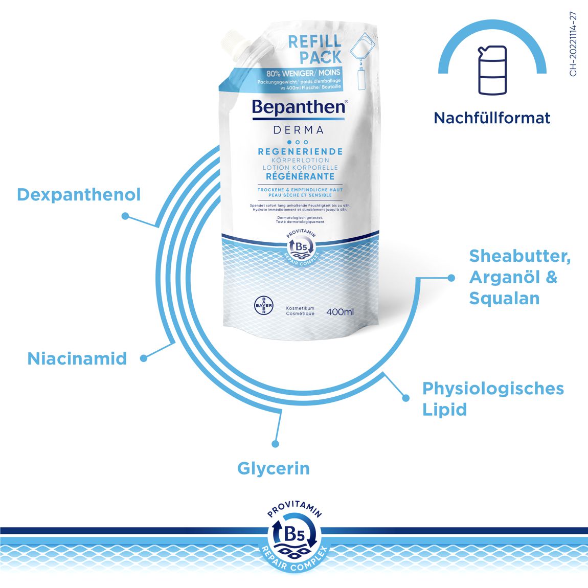 Bepanthen Derma regenerierende Körperlotion Nachfüllbeutel 400 ml Bepanthen Derma regenerierende Körperlotion Nachfüllbeutel 400 ml