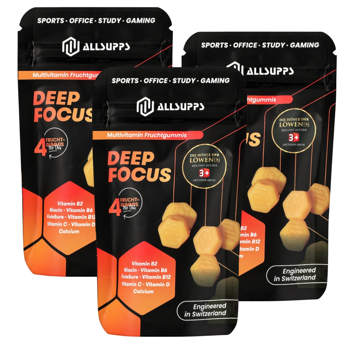 AllSupps Deep Focus Multivitamin Gummis Pfirsich 3 x 12 Stück