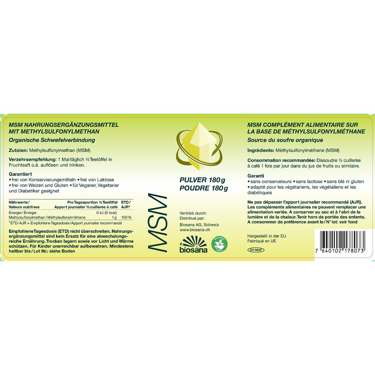 Biosana MSM Pulver 180 g Biosana MSM Pulver 180 g