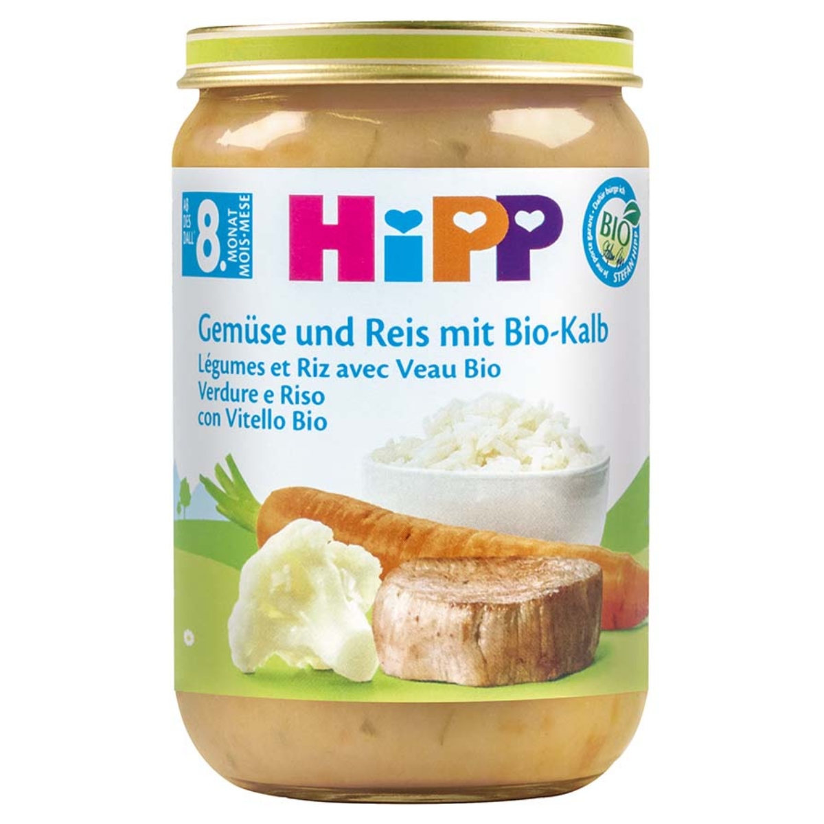 Image of Hipp Gemüse und Reis mit Kalbfleisch 8M Bio Glas 220g