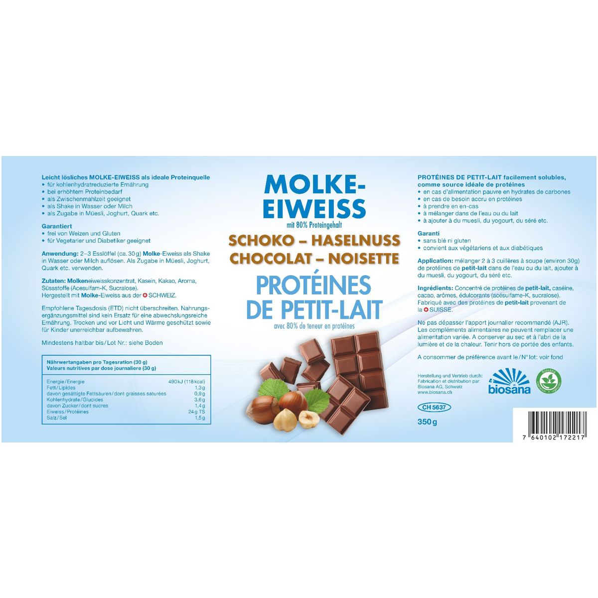 Biosana Molke Eiweiss Pulver Schoko-Haselnuss 350 g Biosana Molke Eiweiss Pulver Schoko-Haselnuss 350 g