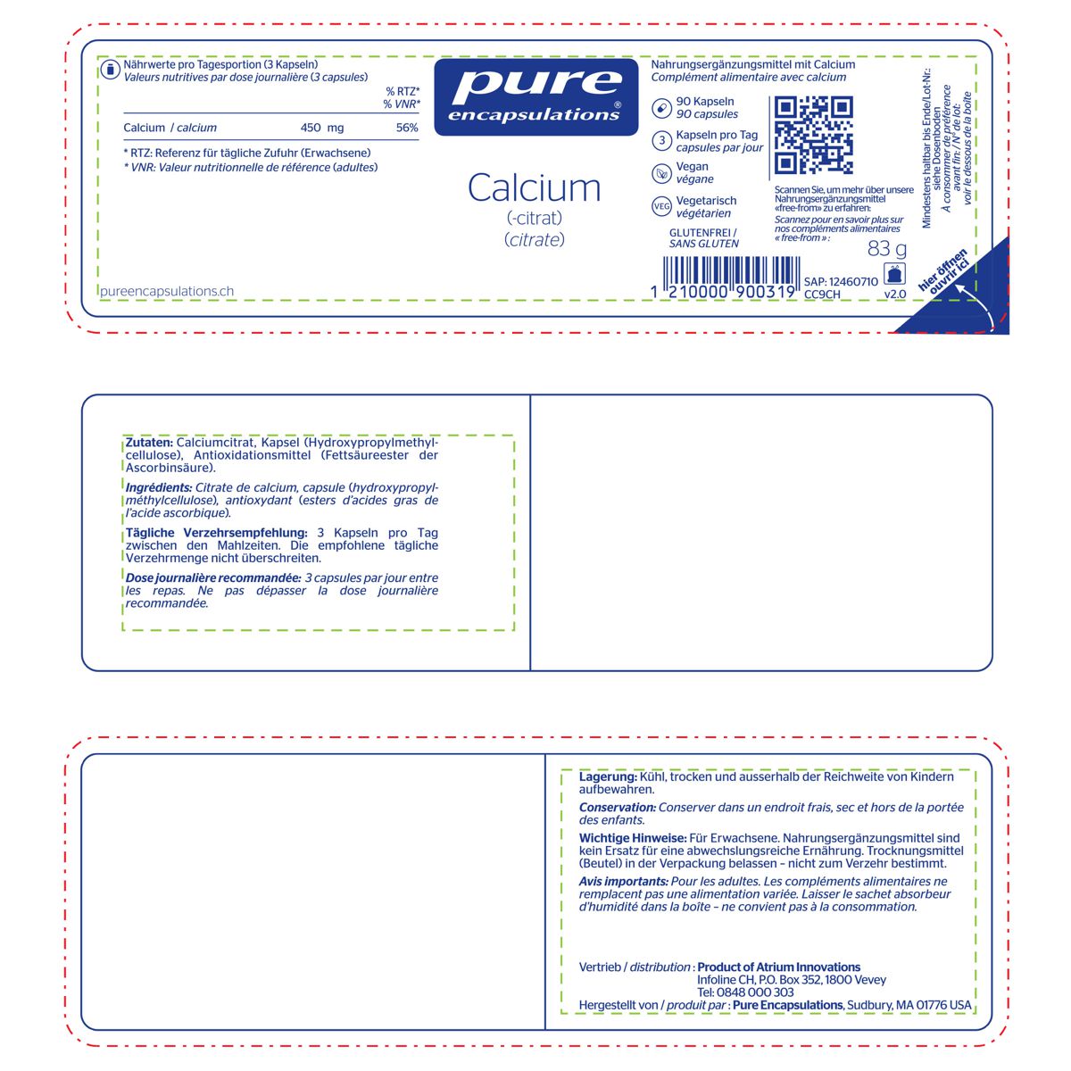 Pure Calcium (citrat) Kapseln mit ausgezeichneter Bioverfügbarkeit