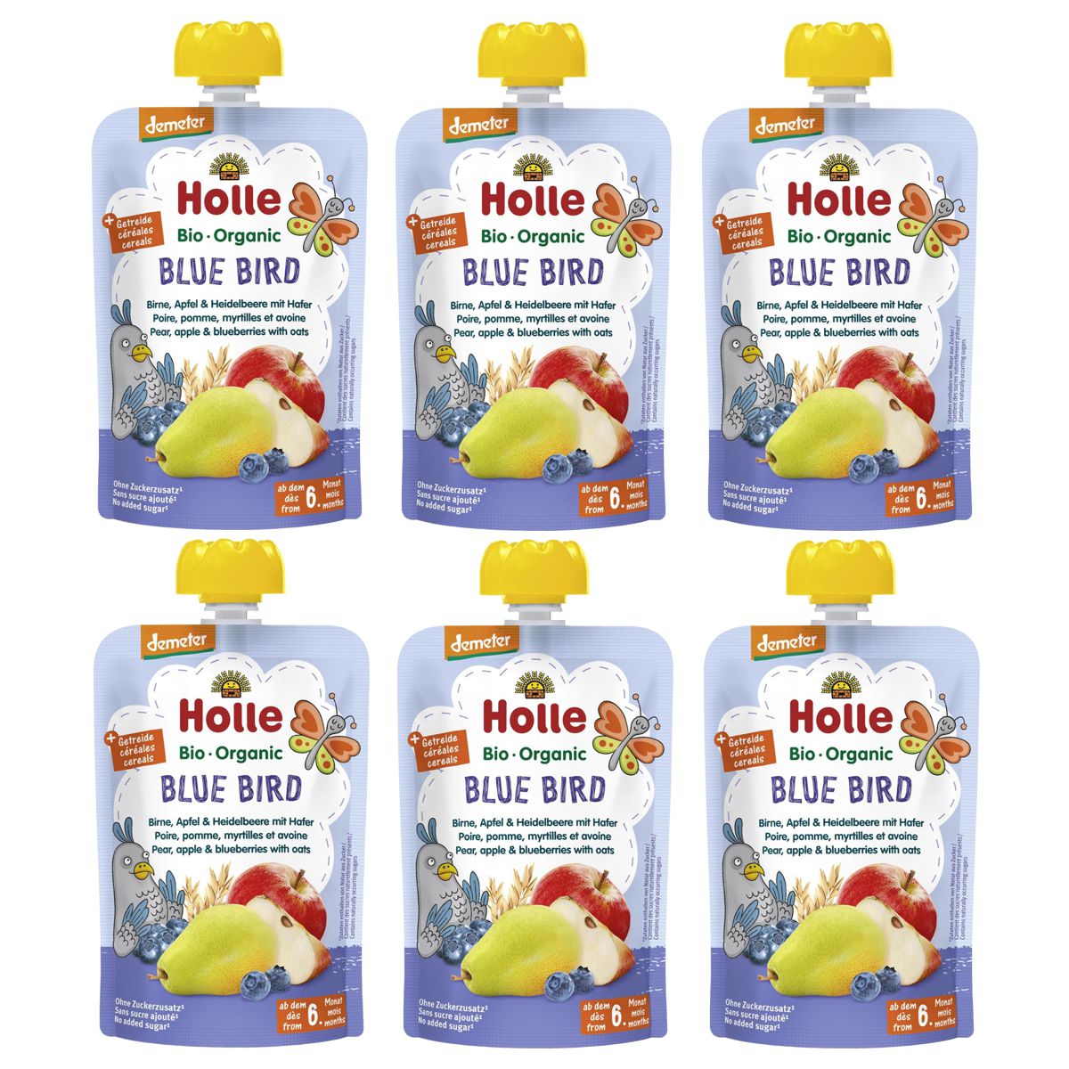 Holle Blue Bird Pouchy Birne Apfel Heidelbeere mit Hafer 6x 100 g Holle Blue Bird Pouchy Birne Apfel Heidelbeere mit Hafer 6x 100 g