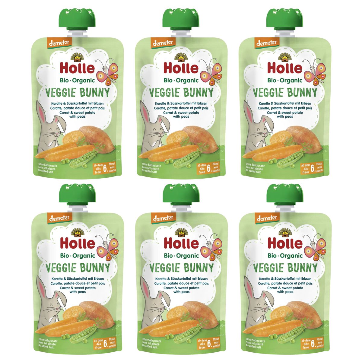 Holle Veggie Bunny Pouchy Karotte Süsskartoffel Erbsen 6x 100 g Holle Veggie Bunny Pouchy Karotte Süsskartoffel Erbsen 6x 100 g